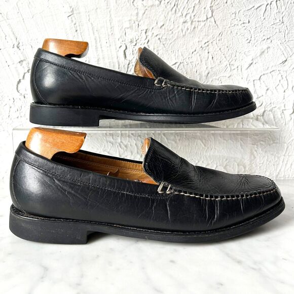 Johnston & Murphy Ainsworth Venetian Black Leather Loafers Sheepskin - Mens 9.5M - Picture 1 of 7